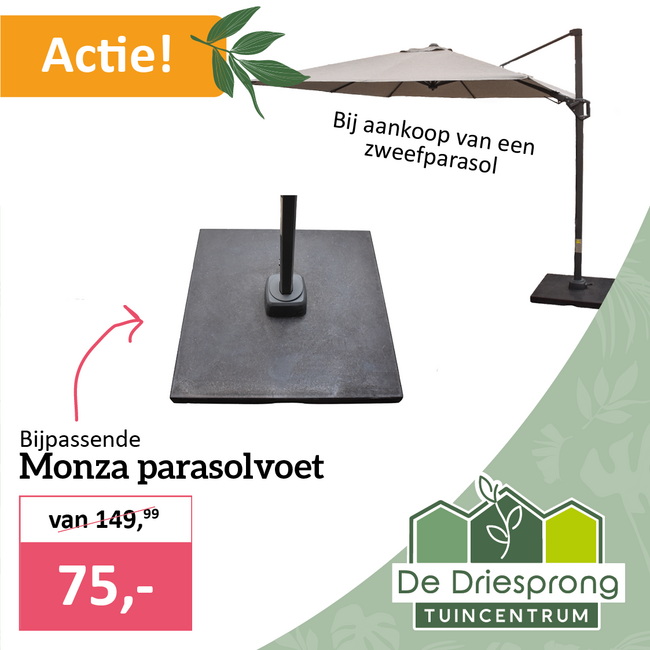 Monza parasolvoet nu voor €75,-.