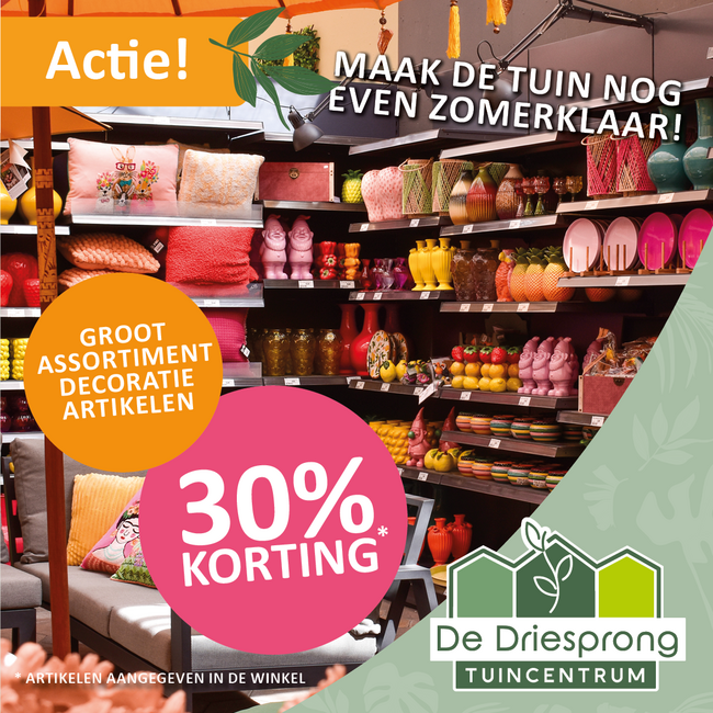 Groot assortiment decoratie artikelen 30% KORTING!