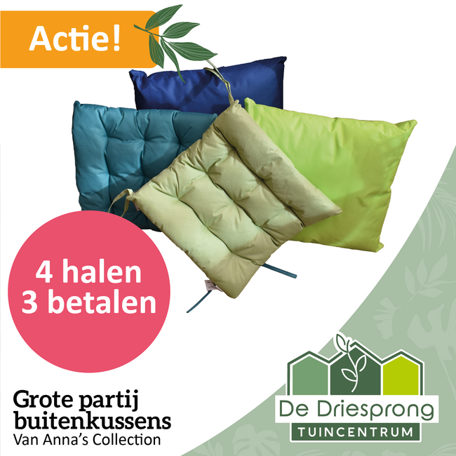 Grote partij buitenkussens 4 halen 3 betalen!
