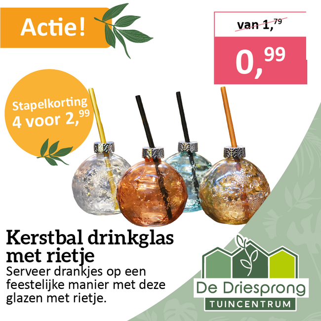 Kerstbal drinkglas met rietje