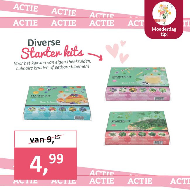 Starter kits voor eigen theekruiden, culinaire kruiden of eetbare bloemen!